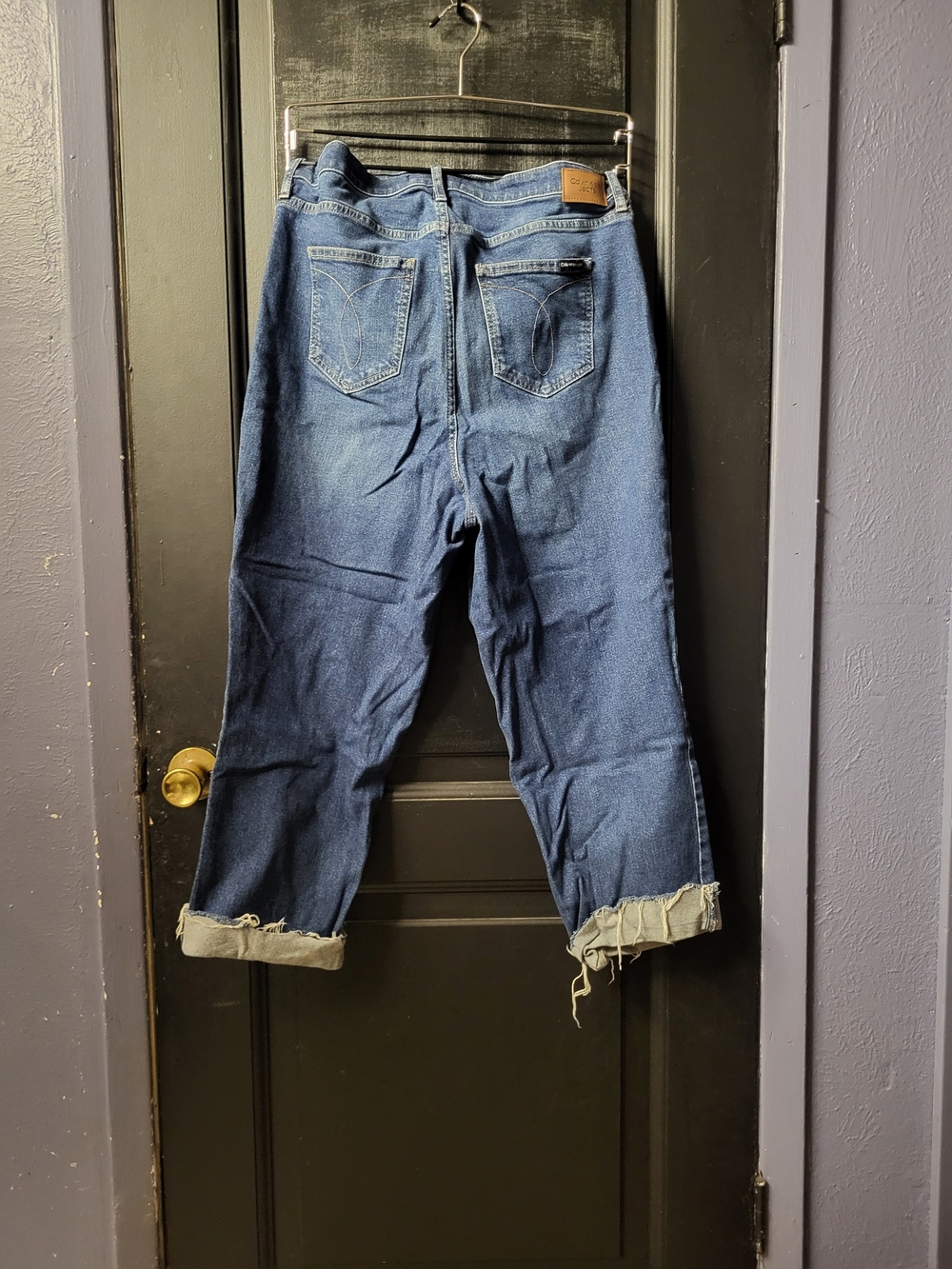 Calvin Klein Dark Blue High-Rise Cropped Jeans with Rolled Hem